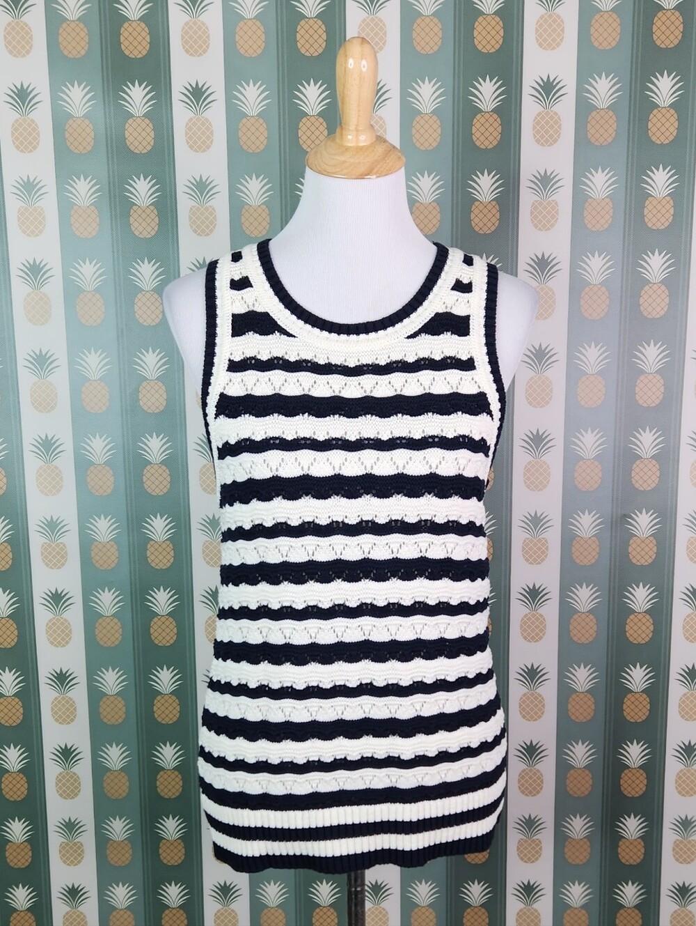 Eli Tahari Striped Knit Sleeveless Top